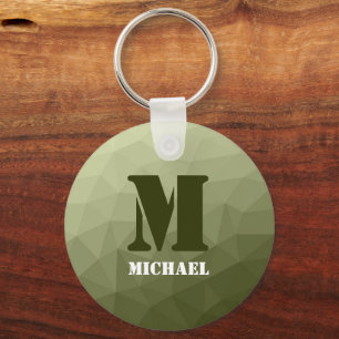 Leger lichtgroen geometrisch meshpatroon Monogram Sleutelhanger
