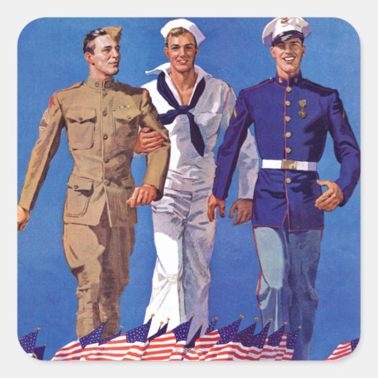 Leger, marine en mariniers vierkante sticker (Voorkant)