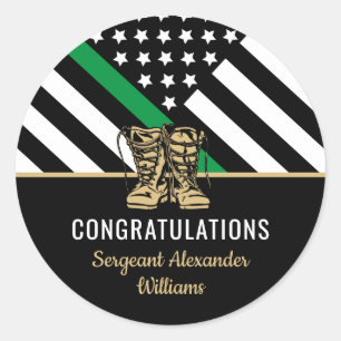 Leger Militaire Pensioen Dunne Groene Lijn Vlag Ronde Sticker