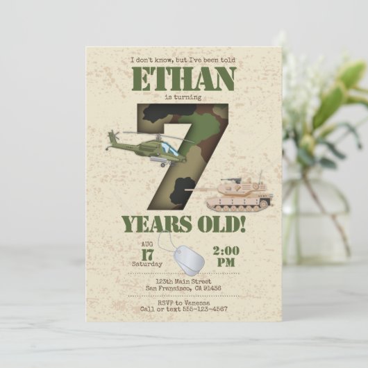 Leger Uitnodiging - 7e verjaardag Uitnodiging (Staand voorkant)