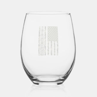 Leger Vader Camo Amerikaanse Vlag Vintage T-shirt  Wijnglas Zonder Voet
