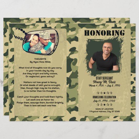 Leger Vermoeidheid Thema Militair Memorial Program (Voorkant / Achterkant)