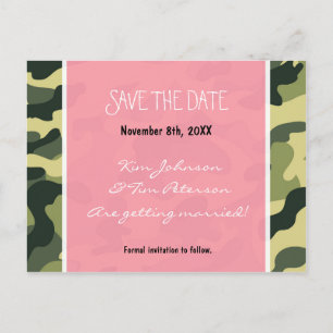 Legercamo camouflage & roze ansichtkaart save the aankondigingskaart