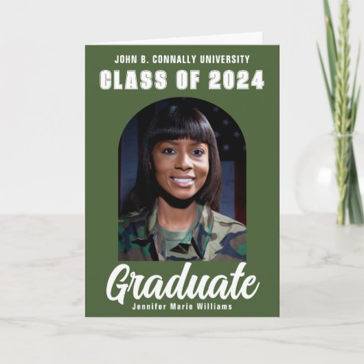 Legergroen Afstuderen foto Modern Folded Afstudere Aankondiging (Voorkant)