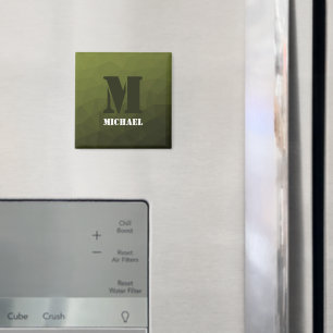 Legergroen donker geometrisch maaspatroon Monogram Magneet