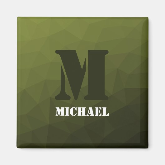 Legergroen donker geometrisch maaspatroon Monogram Magneet (Voorkant)