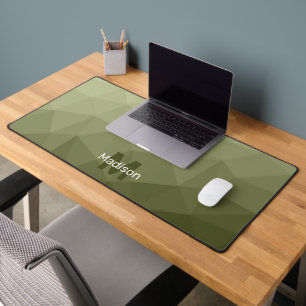 Legergroen geometrisch meshpatroon met monogram bureaumat