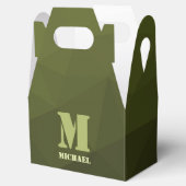 Legergroen olijf geometrisch maaspatroon Monogram Bedankdoosjes (Geopend)