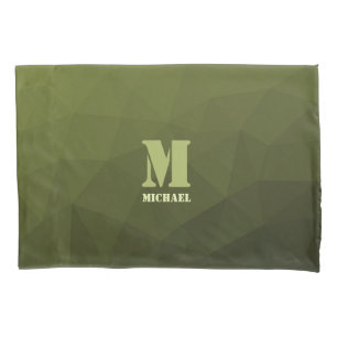 Legergroen olijf geometrisch maaspatroon Monogram Kussensloop