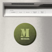 Legergroen olijf geometrisch maaspatroon Monogram Magneet (Insitu (Vaatwasser))