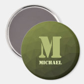 Legergroen olijf geometrisch maaspatroon Monogram Magneet (Voorkant / Achterkant)