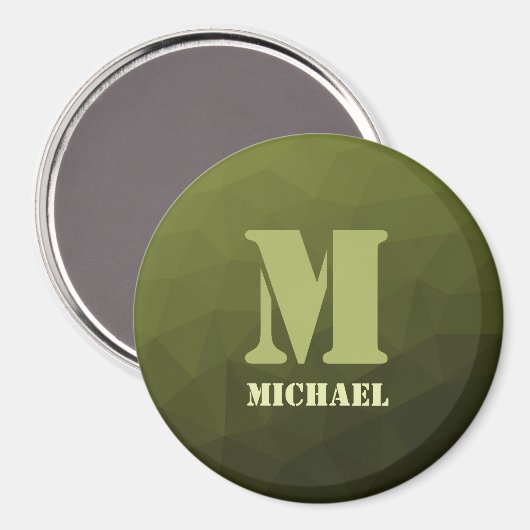 Legergroen olijf geometrisch maaspatroon Monogram Magneet (Voorkant / Achterkant)