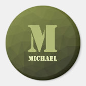 Legergroen olijf geometrisch maaspatroon Monogram Magneet (Voorkant)