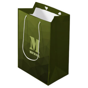 Legergroen olijf geometrisch maaspatroon Monogram Medium Cadeauzakje