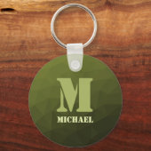 Legergroen olijf geometrisch maaspatroon Monogram Sleutelhanger (Achterkant)