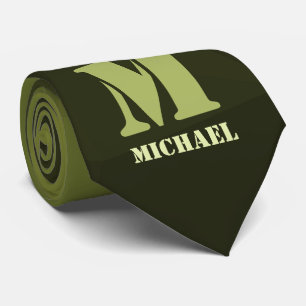 Legergroen olijf geometrisch maaspatroon Monogram Stropdas