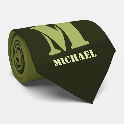 Legergroen olijf geometrisch maaspatroon Monogram Stropdas (Opgerold)