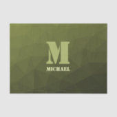 Legergroen olijf geometrisch maaspatroon Monogram Tissuepapier (Voorkant)