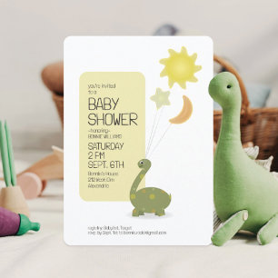 Legergroene Dino met Mylar-ballonnen Baby Shower Kaart