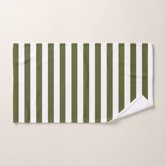 Legergroene en witte strepen bad handdoek (Handdoek)