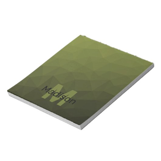Legergroene geometrische mesh monogram notitieblok (Gedraaid)