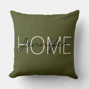 Legergroene kleur huis monogram kussen