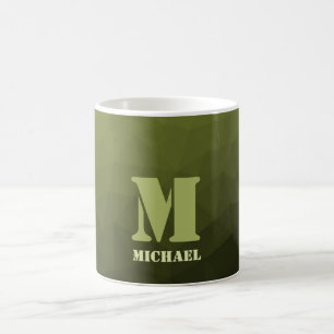 Legergroene olijf geometrisch meshpatroon Monogram Koffiemok