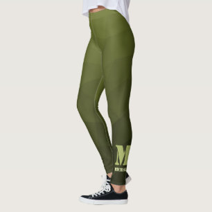 Legergroene olijf geometrisch meshpatroon Monogram Leggings