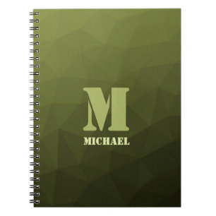 Legergroene olijf geometrisch meshpatroon Monogram Notitieboek