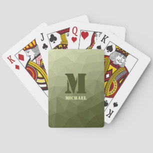 Legergroene olijf geometrisch meshpatroon Monogram Pokerkaarten