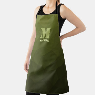 Legergroene olijf geometrisch meshpatroon Monogram Schort