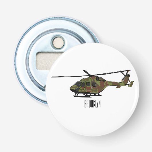 Legerhelikopter cartoon illustratie button flesopener (Voorkant)