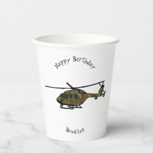 Legerhelikopter cartoon illustratie papieren bekers