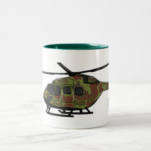 Legerhelikopter cartoon illustratie tweekleurige koffiemok
