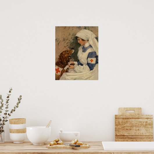  legerzuster met Golden Retriever WW1 Poster (Keuken)