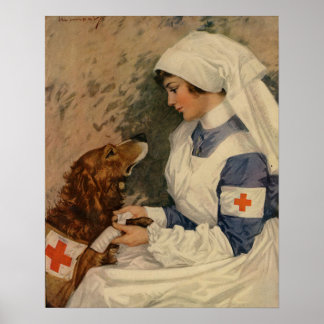 legerzuster met Golden Retriever WW1 Poster