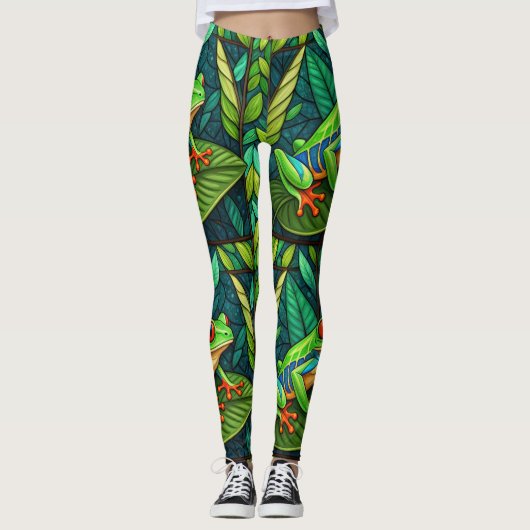 Legging à feuilles vertes vibrantes et colorées  (Devant)