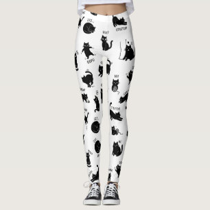 Legging à motif de dessin animé de chat noir drôle