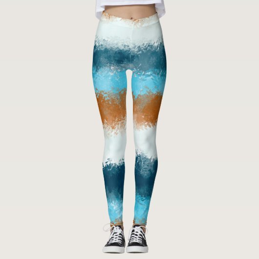 Legging à rayures bleues et marron aquarelle (Devant)