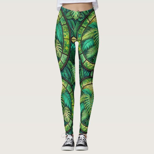 Legging avec un motif de feuille tropicale vert vi (Devant)