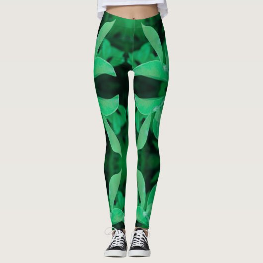 Legging de Couleur Pâle Feuille Verte (Devant)