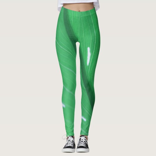 Legging de Couleur Pâle Vert avec Feuilles (Devant)