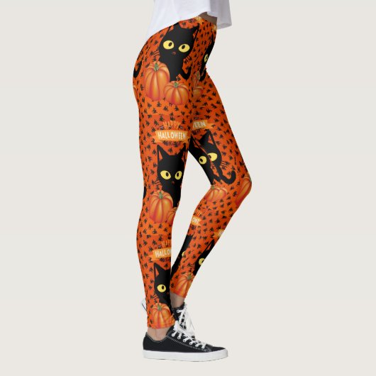 Legging Halloween Chat Noir, Motif Orange (Droite)
