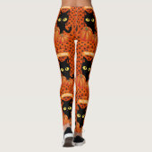 Legging Halloween Chat Noir, Motif Orange (Dos)