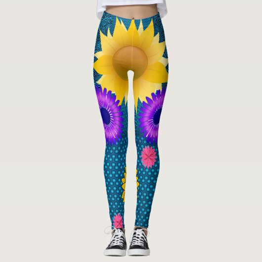 legging long fleur de tournesol assorties adolesce (Devant)