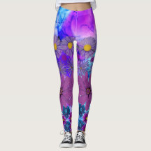 Legging Mosaic Kaleidoscope Flower Blue and Purple