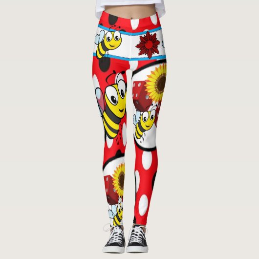 legging rouge longue adolescente abeille jaune (Devant)