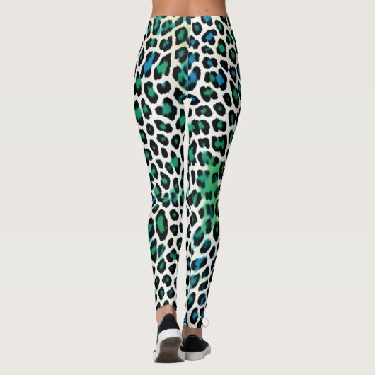 LEGGINGS 青と緑のヒョウ柄レギンスハイウェストカプリ (Dos)