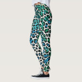 LEGGINGS 青と緑のヒョウ柄レギンスハイウェストカプリ (Gauche)