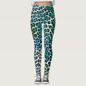LEGGINGS 青と緑のヒョウ柄レギンスハイウェストカプリ (Devant)